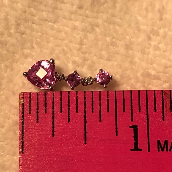 Pink Sapphire Triple Stone Heart Drop Pendant 10K - Picture 9 of 11